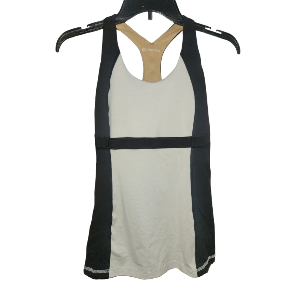 Lululemon Power Y Tank Top Built-In Bra Black White Tan Colorblock Womens Yoga